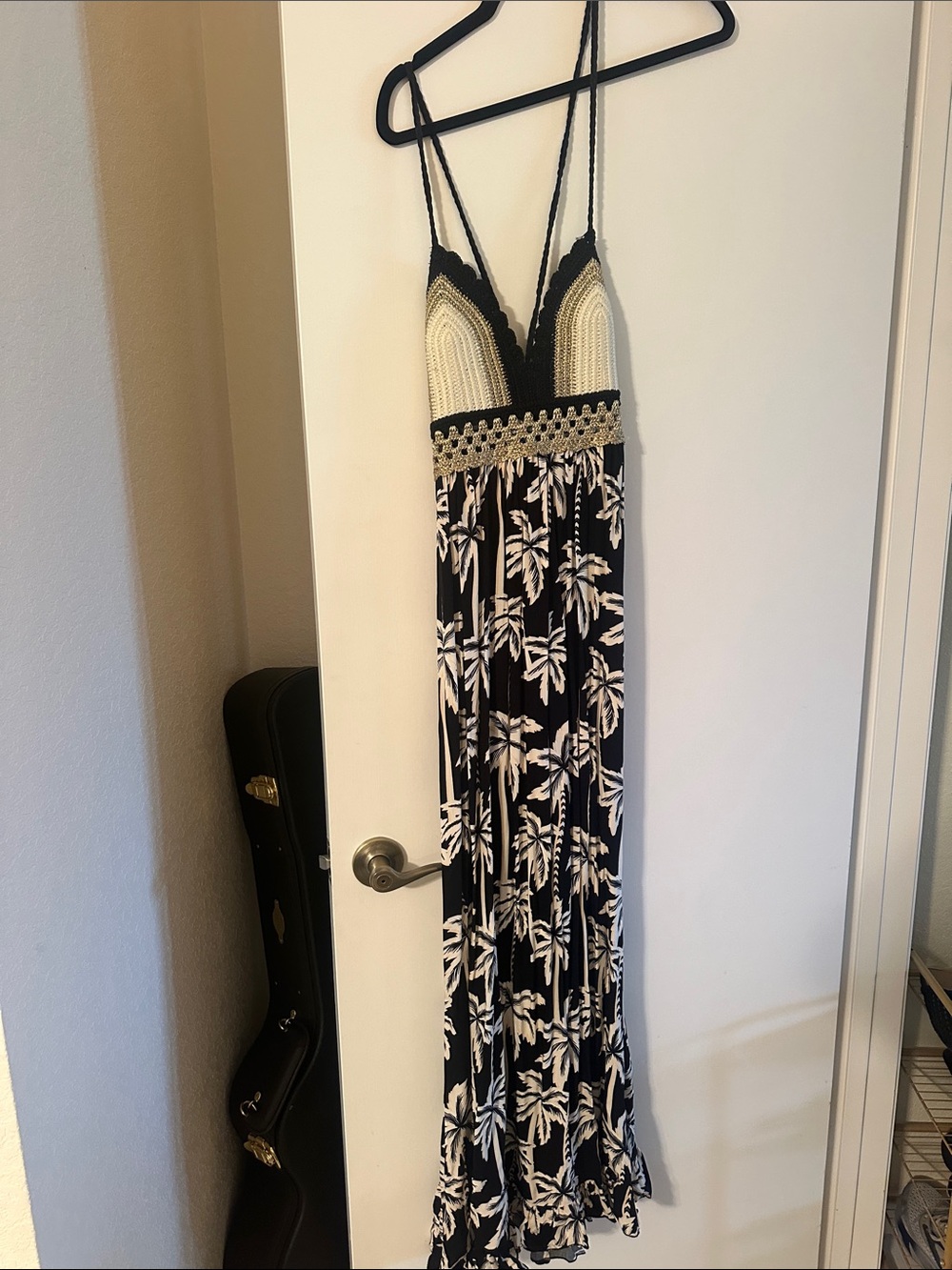 Surf Gypsy Black and Cream Crochet Bodice Floral Maxi Dress